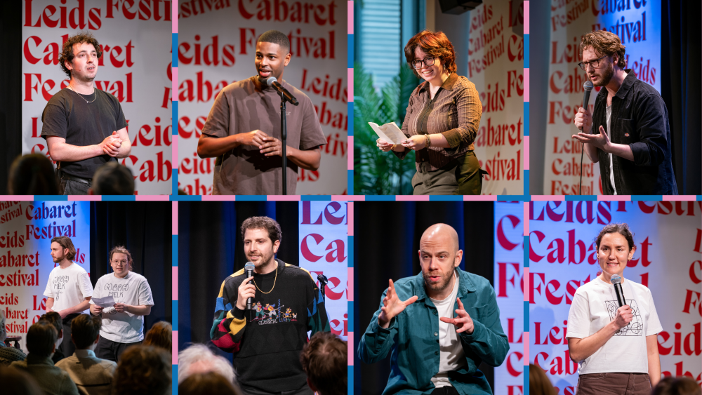 Portretfoto's van acht deelnemers Leids Cabaret Festival 2026